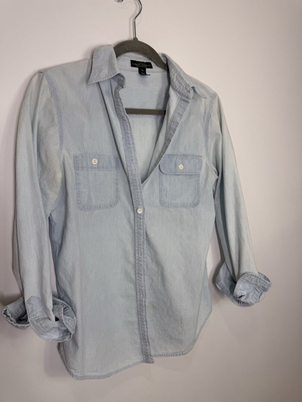 Lauren Ralph Lauren Button Long Sleeve Womens Light Blue Chambray Shirt 6